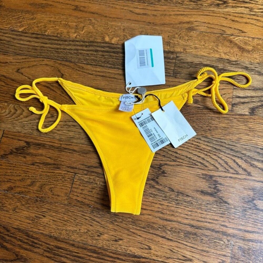 FISCH Chanzy Bikini Bottom Marigold Yellow Ribbed Side Tie NWT Size M Italy